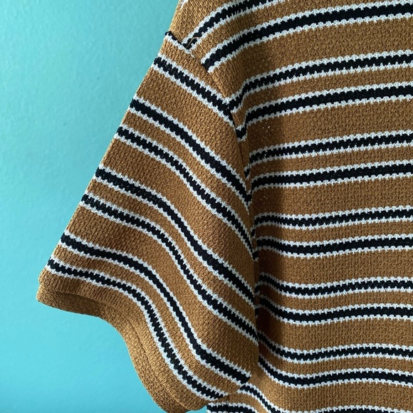 ZARA Collared Mustard Yellow '70s Style Retro Knit Striped Midi Knit Dress (W-3) - Picture 7 of 7